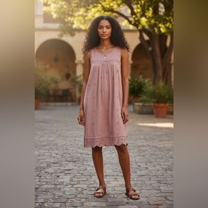 Abercrombie & Fitch Blush Pink Eyelet Embroidered Babydoll Dress XS Petite Boho